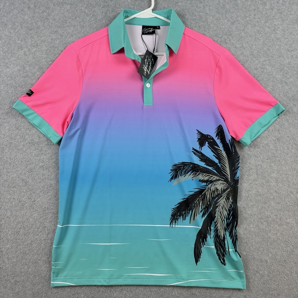 Sunday Swagger Polo‎ Shirt Mens Medium West Palm All Over Print AOP Golf NWT